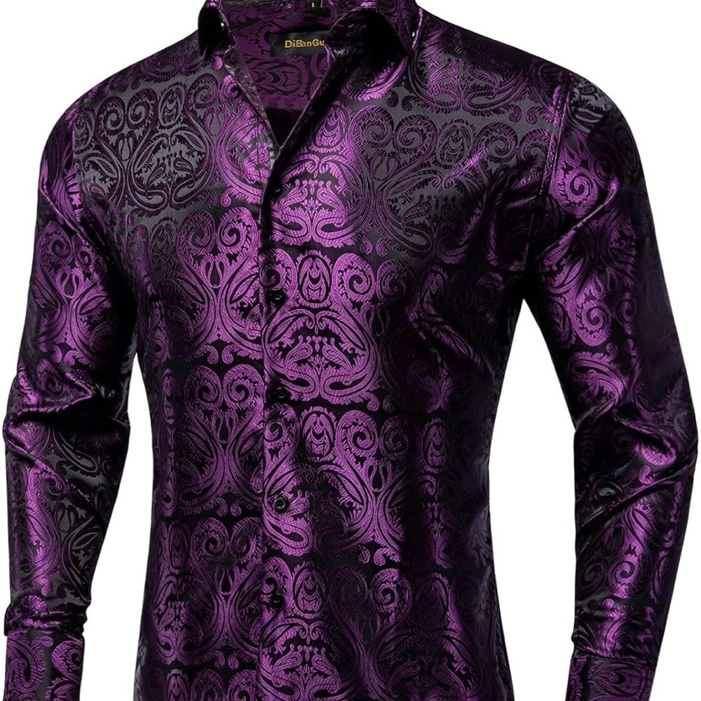 BNWT DiBanGu Luxury Purple Paisley Jacquard Dress Shirt 3XL